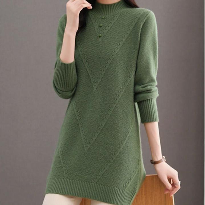 Half Turtleneck Sweater Dress for Women Solid Color Long-sleeved Mid-length Knitted Sweater Autumn and Winter Casual Loose Pullover