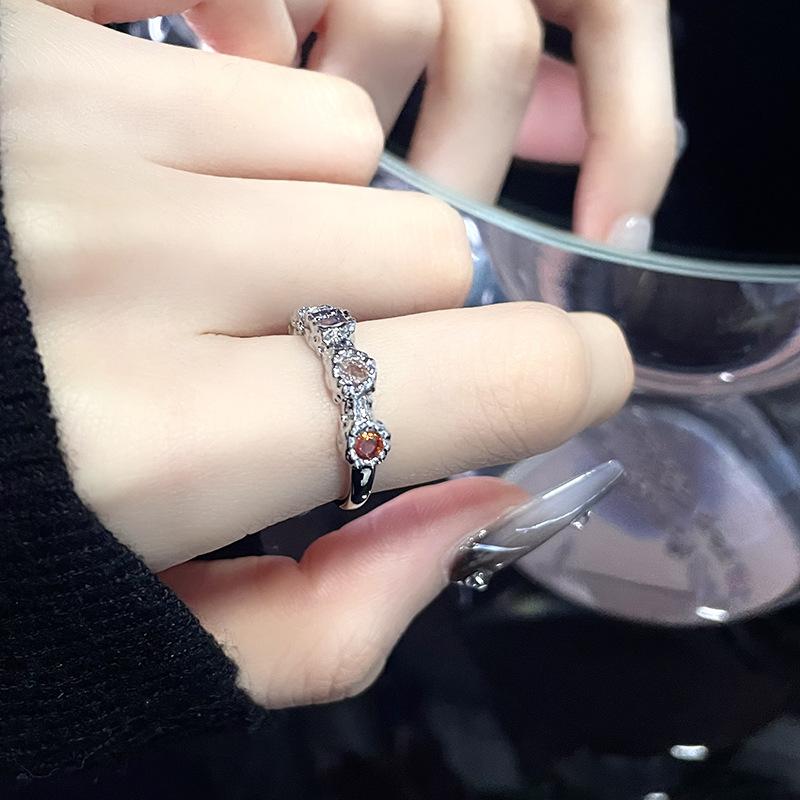 Niche Design Ring, Personalized French Irregular Fashion, Open Zircon Stacking, High-End Texture Index Finger Ring.