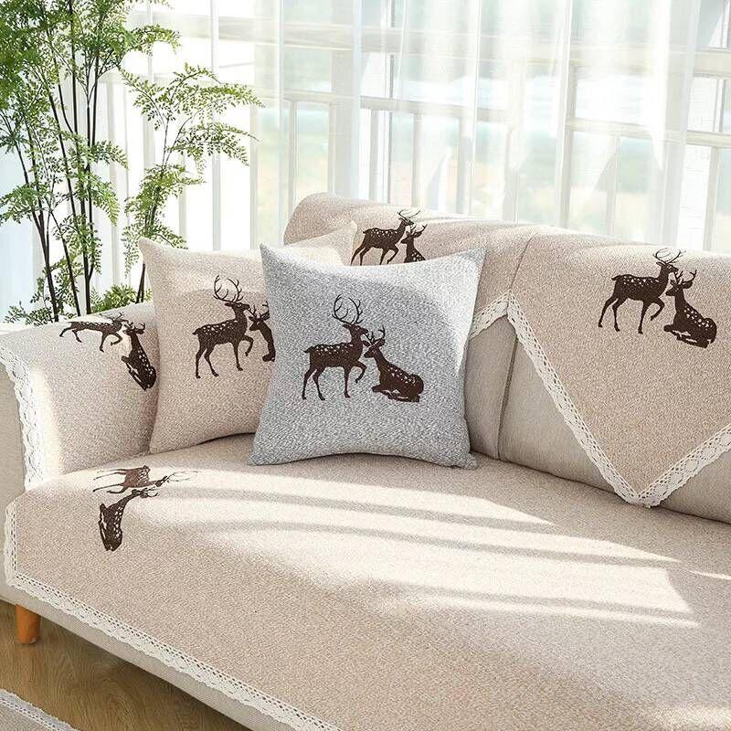 Sofa Cushion Four Seasons General Fabric Cotton Non-slip Simple Modern Summer Garden Living Room Cotton Linen Sofa Cover Hood.