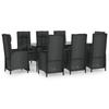 VidaXL Mobilier à dîner de jardin 9pcs et coussins noir résine tressée 3185176