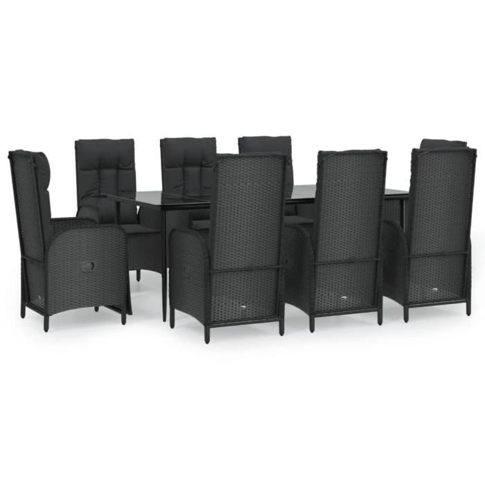 VidaXL Mobilier à dîner de jardin 9pcs et coussins noir résine tressée 3185176