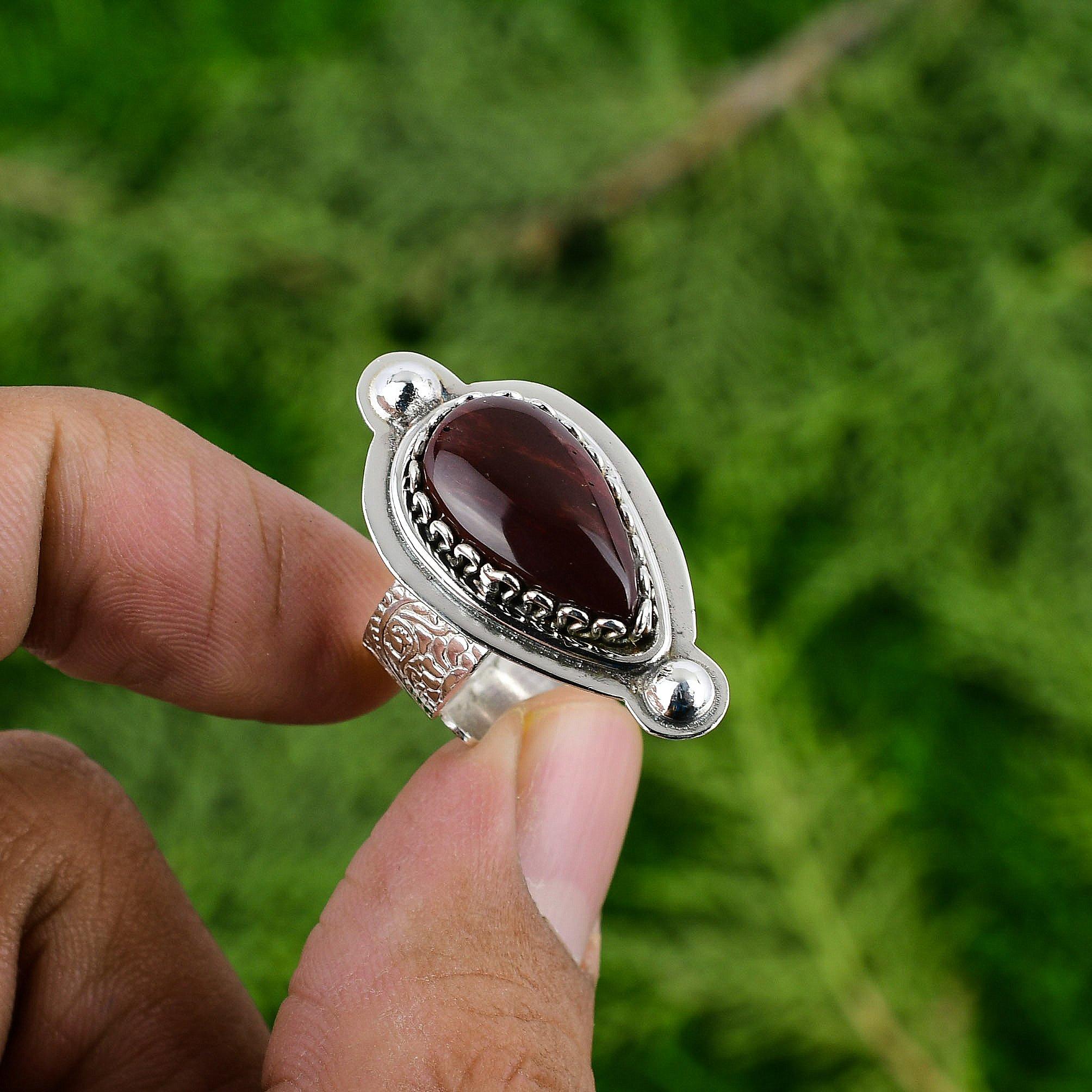 

Натуральный Красный Мукаит Драгоценный Камень Серебро 925 Солитер Регулируемое Кольцо для Женщин Adjustable