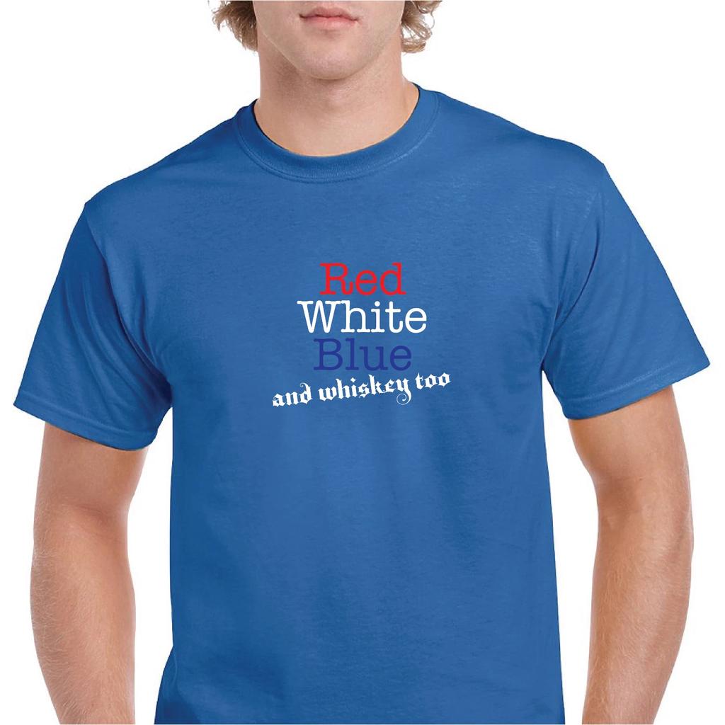 Red White Blue Whiskey Too 4th of July American Funny Mens Hashtag Cotton Shirt