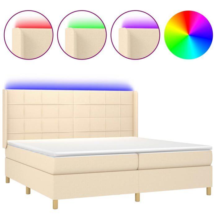 VidaXL Sommier à Lattes de Lit avec Matelas et LED, Lit Rembourré avec Tête de Lit, Lit Double, Lit Adulte de Chambre, 3138906