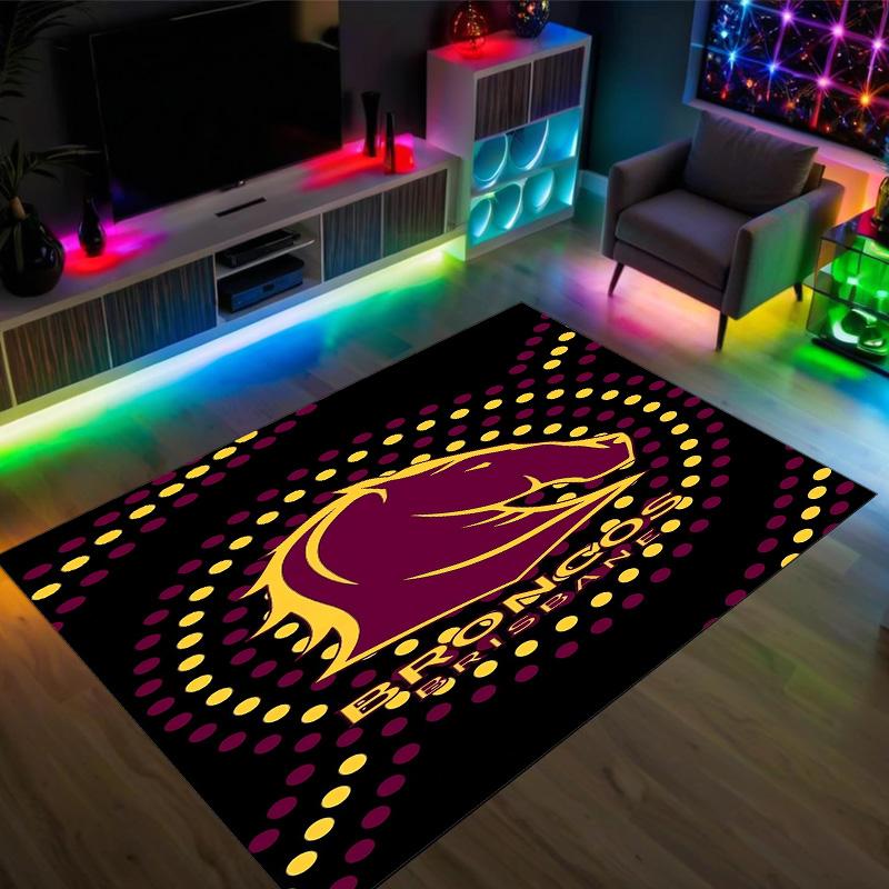Brisbane Broncos Design Crystal Velvet Carpet Cozy Non?Slip Printed Rug For Bedroom Living Room Entrance