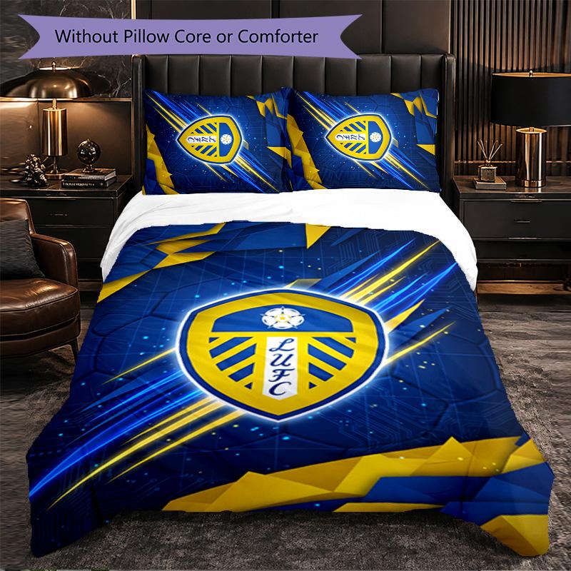 Fotbalový povlečení set Leeds United 3dílný Měkký povlak na přikrývku se povlaky na polštáře Tištěný set pro dekoraci ložnice pro domácnost