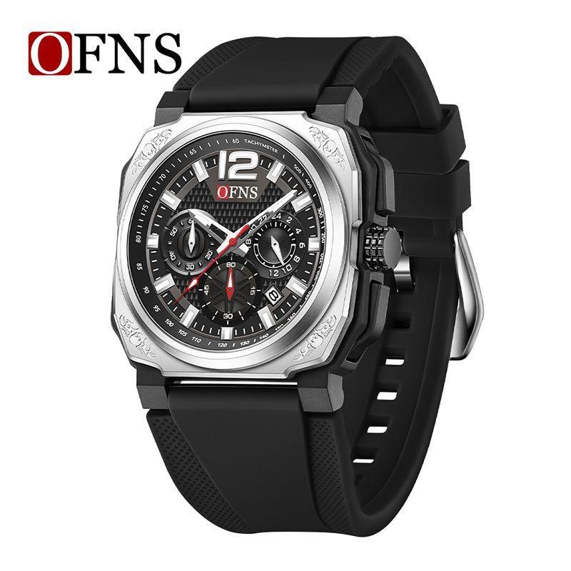 OFNS Men's Classic Square Chronograph Watch: Multifunctional Sports Fashion with Single Calendar, Six-Needle Quartz Movement.