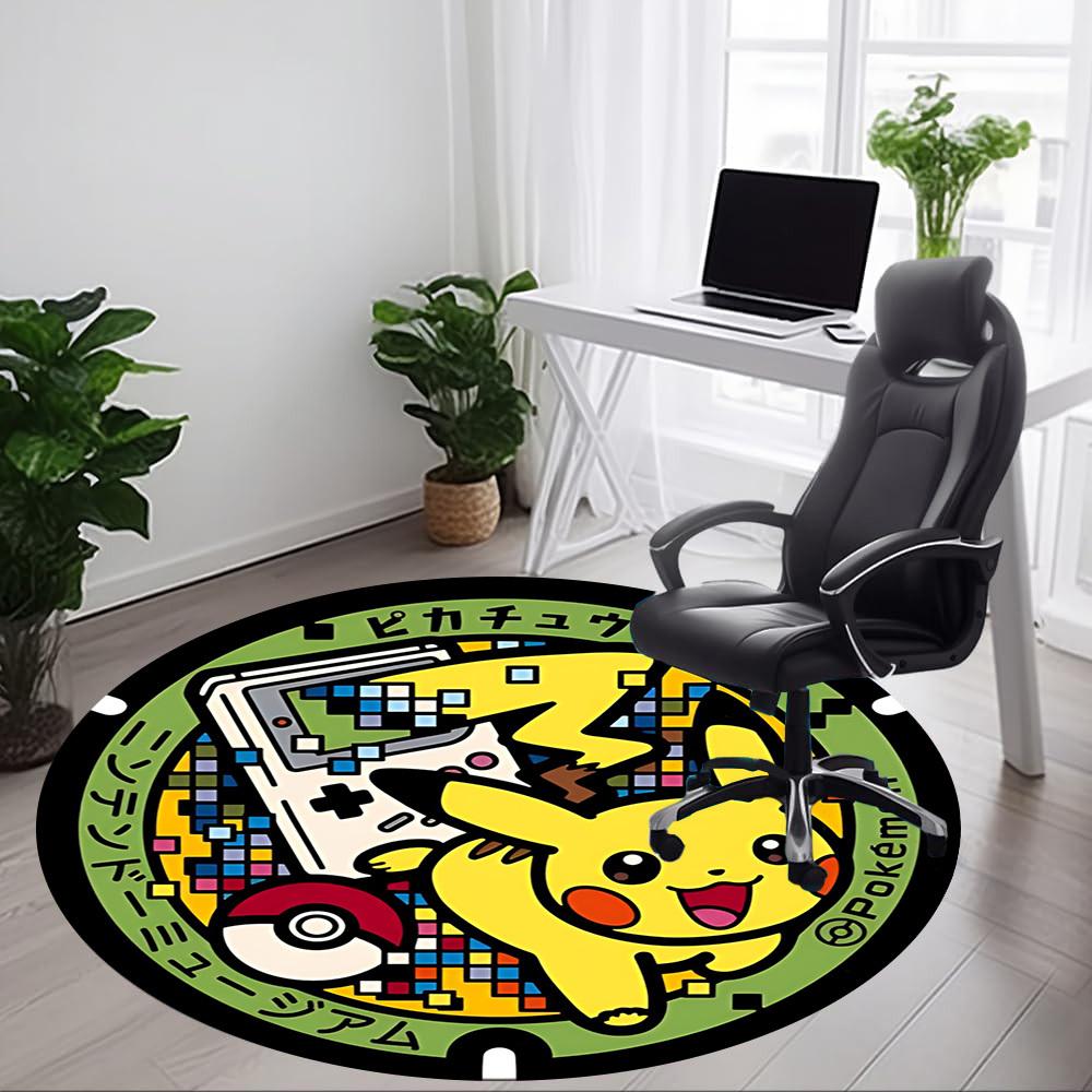 1pc Pikachu Gaming Office Round Area Rug, Indoor Mat Suitable For Office, Under Office Chairs Bedroom Living Room Home Decor, Room Deco