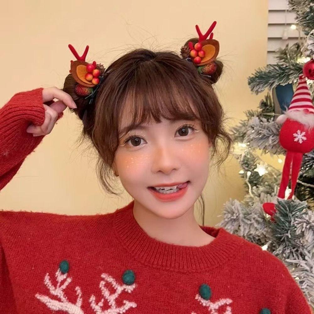 Bowknot Children Deer Antler Hair Clip Sequin Plush Hair Clip Lovely Christmas Hat Headabnd  Girls