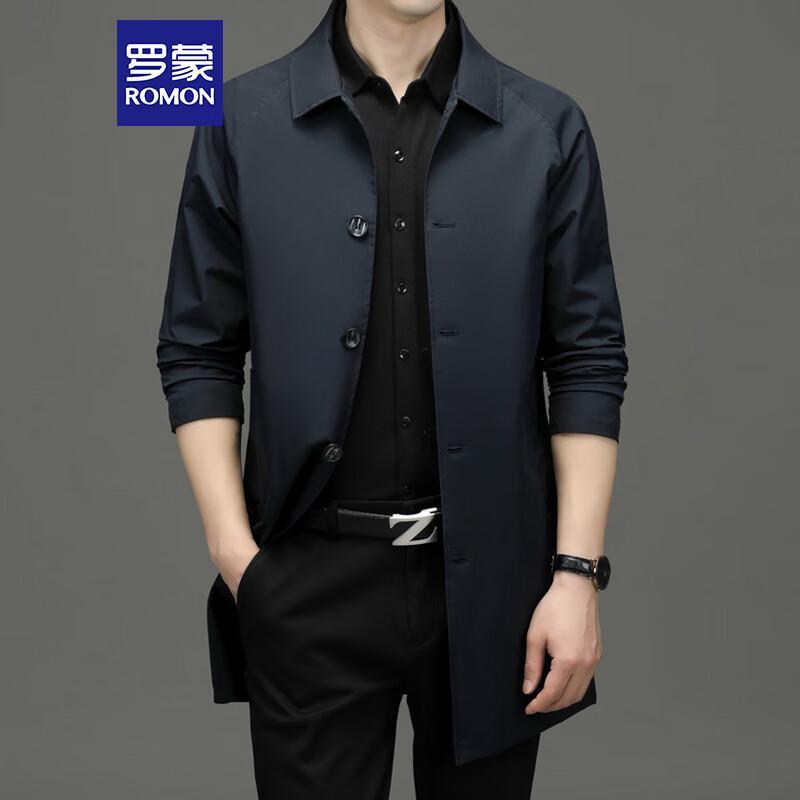 ROMON Men's Business Casual Mid-Length Trench Coat D-2021