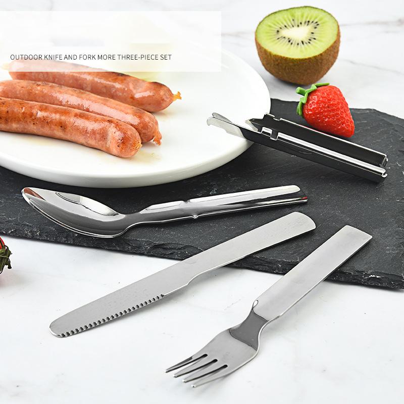 Tragbares Geschirr, Edelstahl, Messer, Gabeln, Löffel, Mehrzweck-Reise-Steakmesser, Cutter
