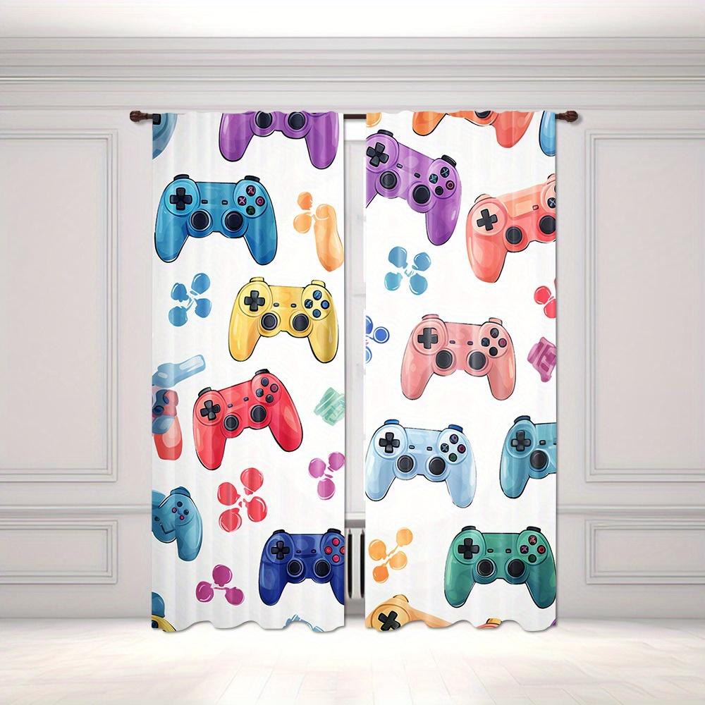 Polyester Gaming Controller Curtains 2pcs Flame Design Rod Pocket Drapes for Bedroom Living Room Durable Gamepad Theme Window