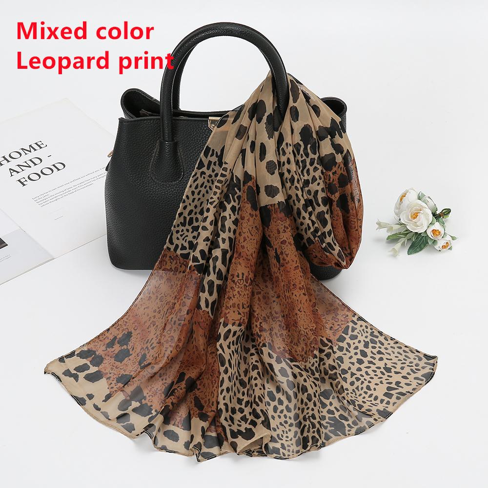 150*50cm Spring New Leopard Print Scarf Women Long Shawl Light Soft Georgette Chiffon Hijab Classic Leopard Print Beach Towel