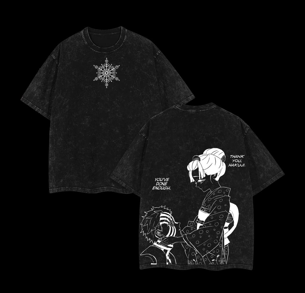 Akaza X Koyuki Demon Slayer Infinity Castle Arc Washed T-Shirt Men Women Cotton Oversized Tee Streetwear Female Male Clothing Comfortable Top Tees