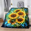 Manta de Franela con Estampado de Girasol y Mariposa Azul, Manta Acogedora con Fondo de Cielo Estrellado