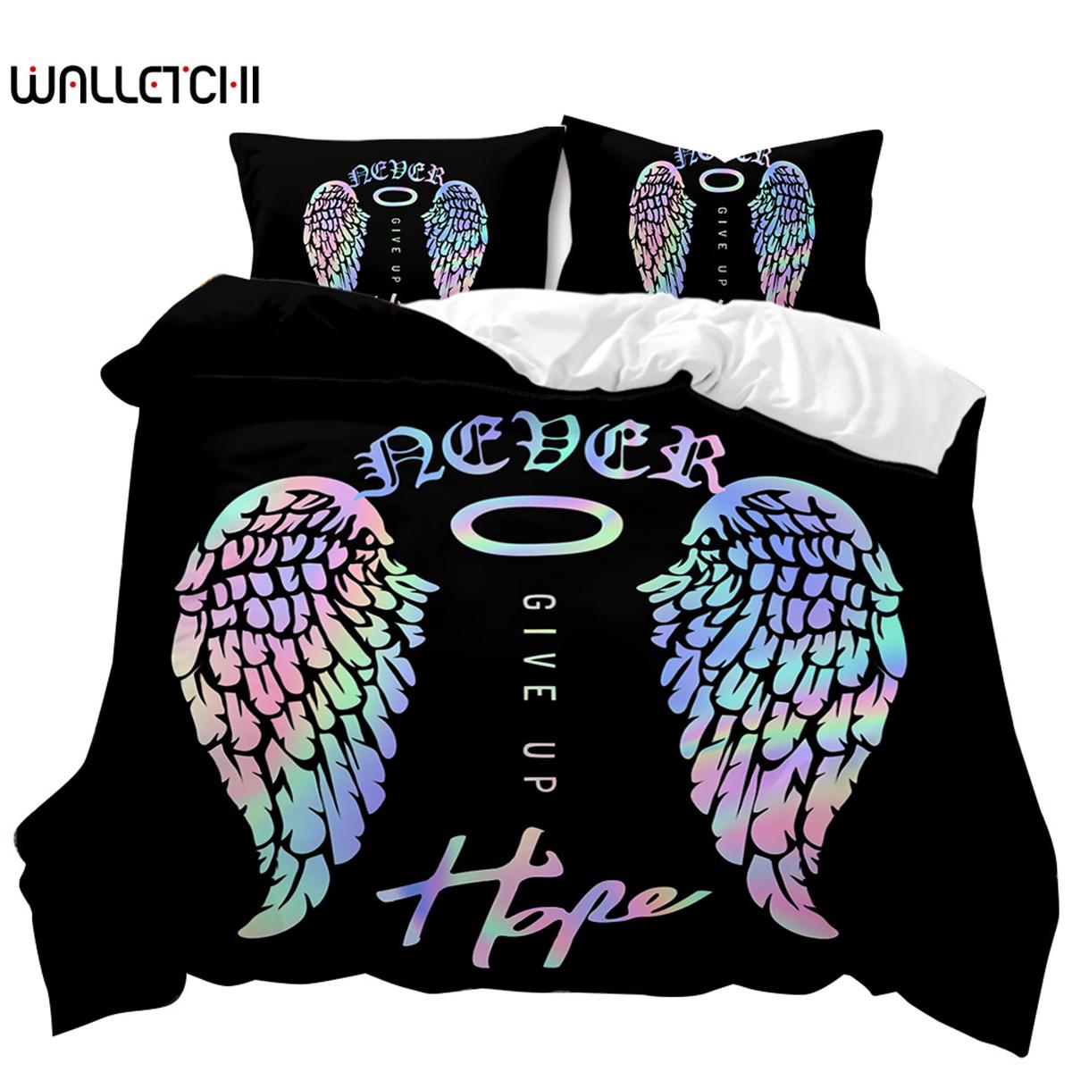 

Angel Wings Duvet Cover Set Angel Fairy Tale Theme for Kids Teens Never Give Up Double Queen King Size Polyester Qulit Cover EU single(135x200cm)