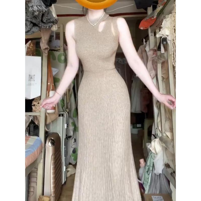 

[] Летнее нишевое трикотажное платье без рукавов высокого класса, облегающее и тонкое, с темпераментом, длинное платье XL