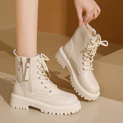 Stivali da Donna con Plateau Peluche Corto Tinta Unita Allacciati con Cerniera Laterale Stivaletti alla Caviglia Scarpe Inverno Donna 2025 Taglia Grande 42 Scarpe da Donna