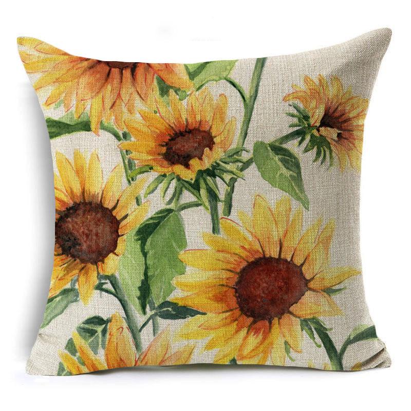 New Sunflower Flower Series Linen Pillowcase Car Home Cushion Pillowcase