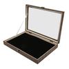 Pin Display Case Large Black PU Leather Dustproof Glass Widely Used Coin Display Case for Jewelry Badge Medal Display