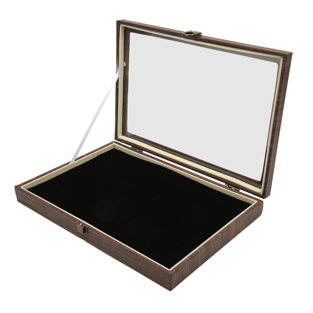 Pin Display Case Large Black PU Leather Dustproof Glass Widely Used Coin Display Case for Jewelry Badge Medal Display