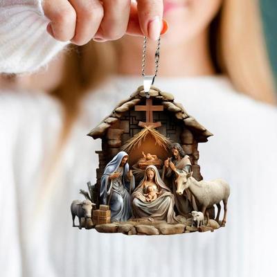 Weihnachten Anhänger Ornament Jesus Familie Gebet Szene Anhänger Helle Farbige Religiöse Symbol