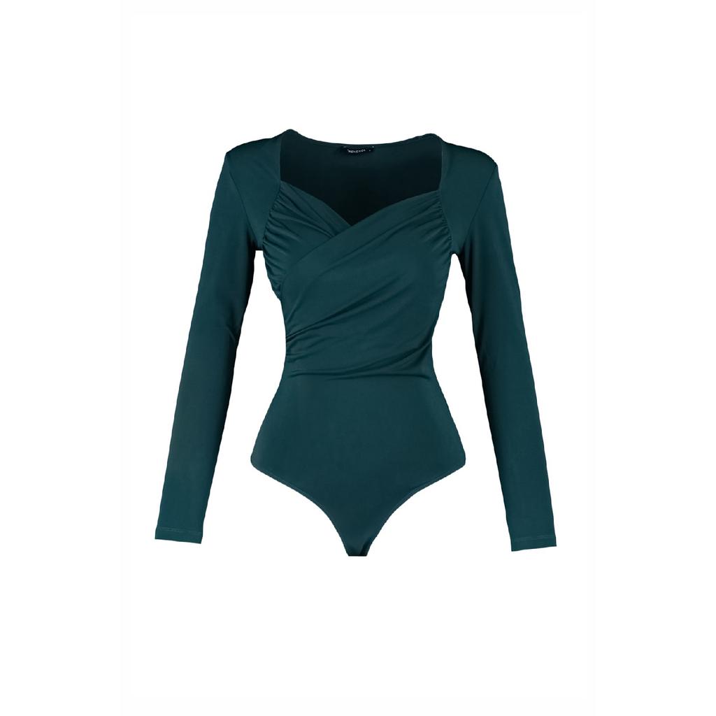 Schwarzer, wattierter, drapierter, eng anliegender Strickbody mit flexiblem Druckknopfverschluss Twoaw22bd0156