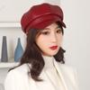 Women's Beret Leather Solid Color Versatile Painter Hat Spring Octagonal Hat