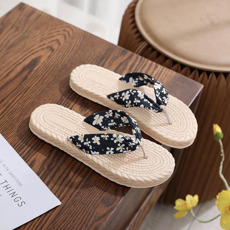 Летние Новые Женские Простые Шлепанцы из Имитации Травы, Плетеные, Цветочные, Пляжные, Уличные, Прохладные Тапочки 36 чёрный