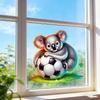 Creative Koala Hugging Football on Grass Static Cling Window Film Sticker for Bedroom Living Room Balcony Home Decor