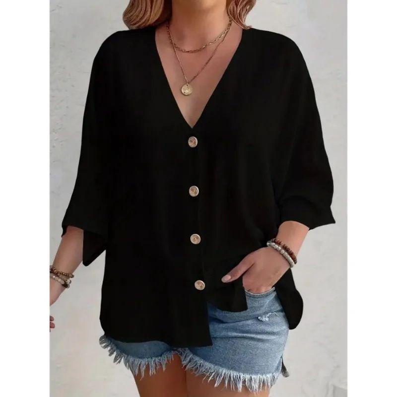 Women's Plus Size 2025 V-neck Button Casual Cotton Linen Cardigan Top