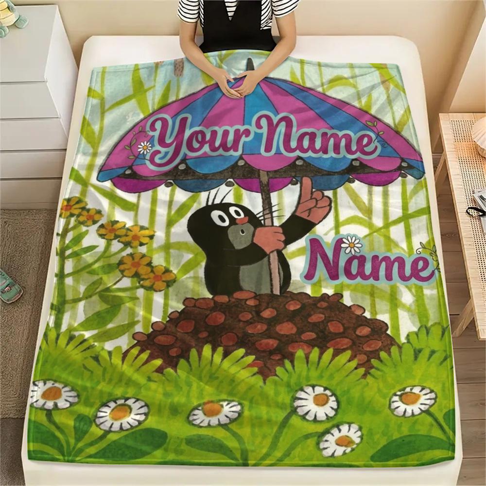1PC Animal Friends Garden Custom Name Patterned Flannel Blanket Suitable For All Seasons For Home Decor Warmth And Comfort Gifts Holiday Present