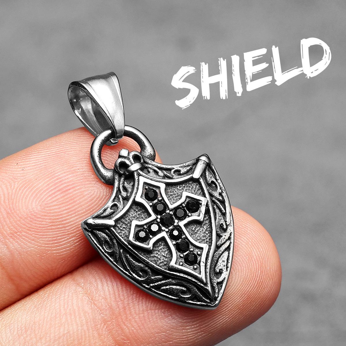 

Cross Shield Amulets Gemstone Stainless Steel Men Necklaces Pendant Chain Punk For Women Fashion Jewelry Gifts