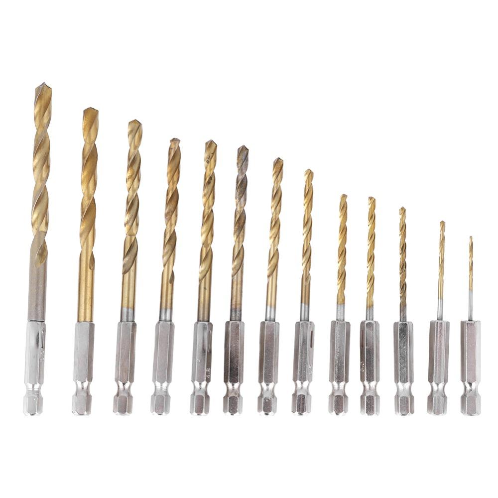 13pcs Titanium Coated Drill Bit Set High Speed Steel Titanium Coated Drill Bits  Iron Drilling