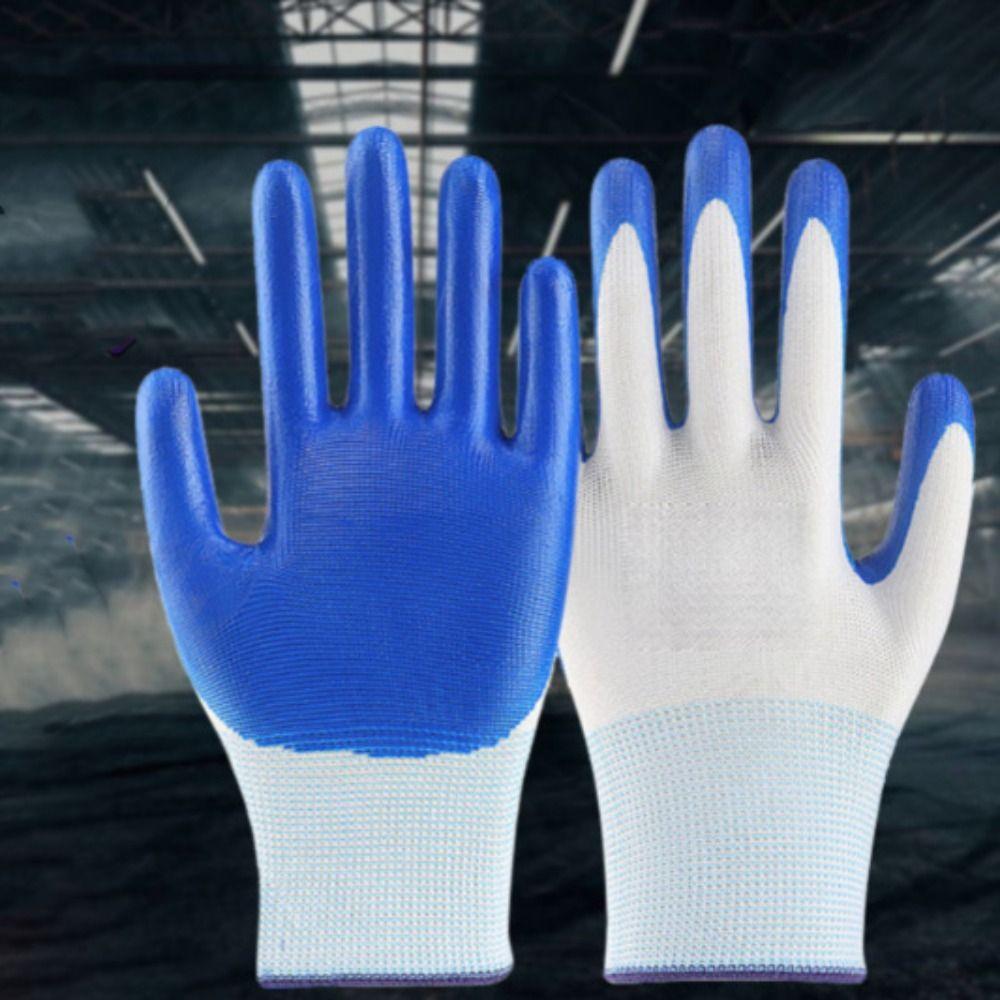 12pairs Anti-puncture Nitrile Coated Gloves Nylon Protective Work Glove  Gardening Use