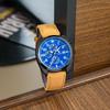 SAPPHERO Japanese Analog 50M Water Luminous Date Artificial Leather Mineral Brown Blue Dial Men's Watch, Movement, Quartz, Resistant, Hands, Display,