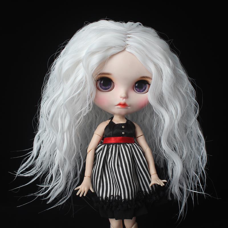 Machine Made Loose Kinky Curly Yaki Creamy-white Synthetic Hair for Blythes Doll 25cm Head Doll Wigs