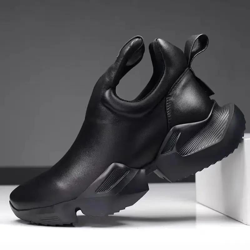 2026 Winter New Men's Warm Thick Soled Leather Surface Korean Edition Personalized Trend Increase Casual Sports Cotton Shoes