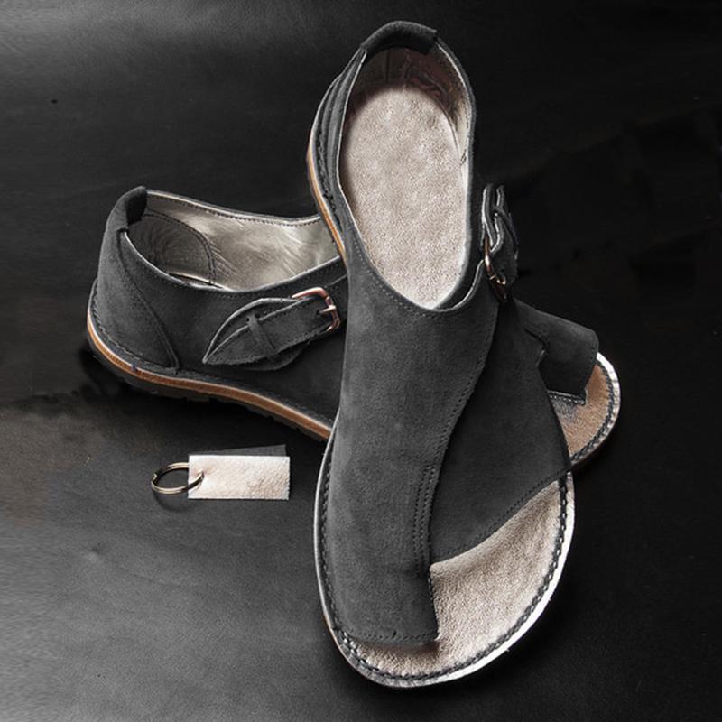 

Large size shoes new European and American retro toe sandals women solid color flat sandals women 39 темно-серого