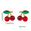 1 Pair Vintage Style Cherry Stud Earrings, Zinc Alloy with Red Simulation Gemstone, Elegant Fruit Design, for Daily Wear