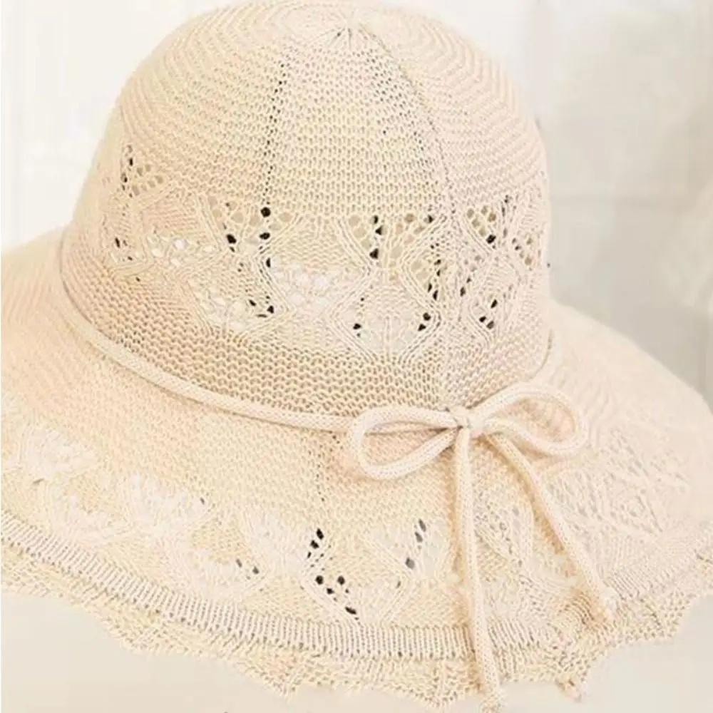 Cappello di Paglia a Tesa Larga Protezione UV Moda Casual Traspirante Cappellino da Spiaggia Cappello a Secchiello con Fiocco Cappello Panama Cappello Estivo Parasole