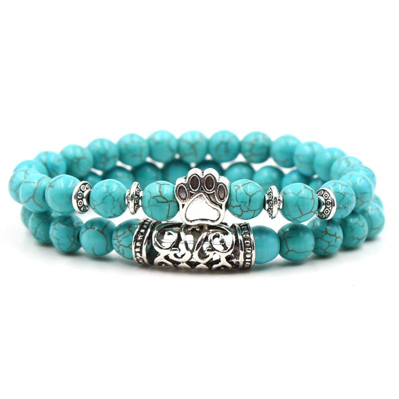 2PCS/Set Copper Color Buddha Head Lava Skeleton Turquoises Natural Stone Beads For Women Men Bracelet Set Charm Bangles