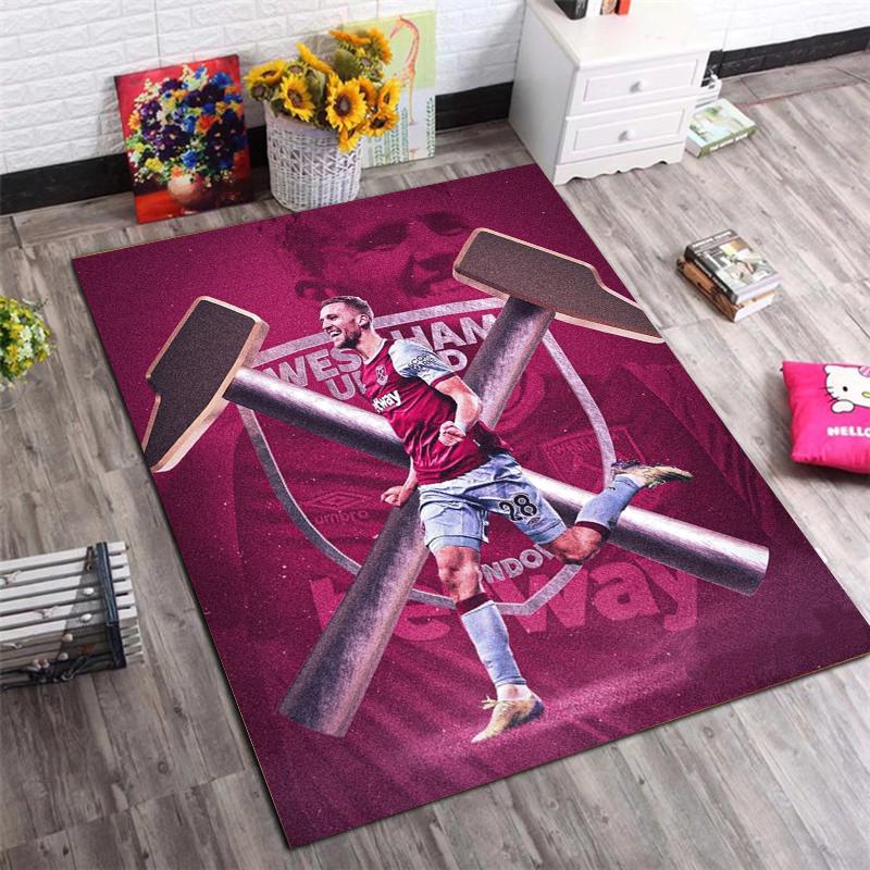 Tappeto Antiscivolo Logo Stadio West Ham United Zerbino da Pavimento Calcio Tappeto Morbido per Soggiorno Camera da Letto Decorazione per Tifosi Regalo per Sostenitori