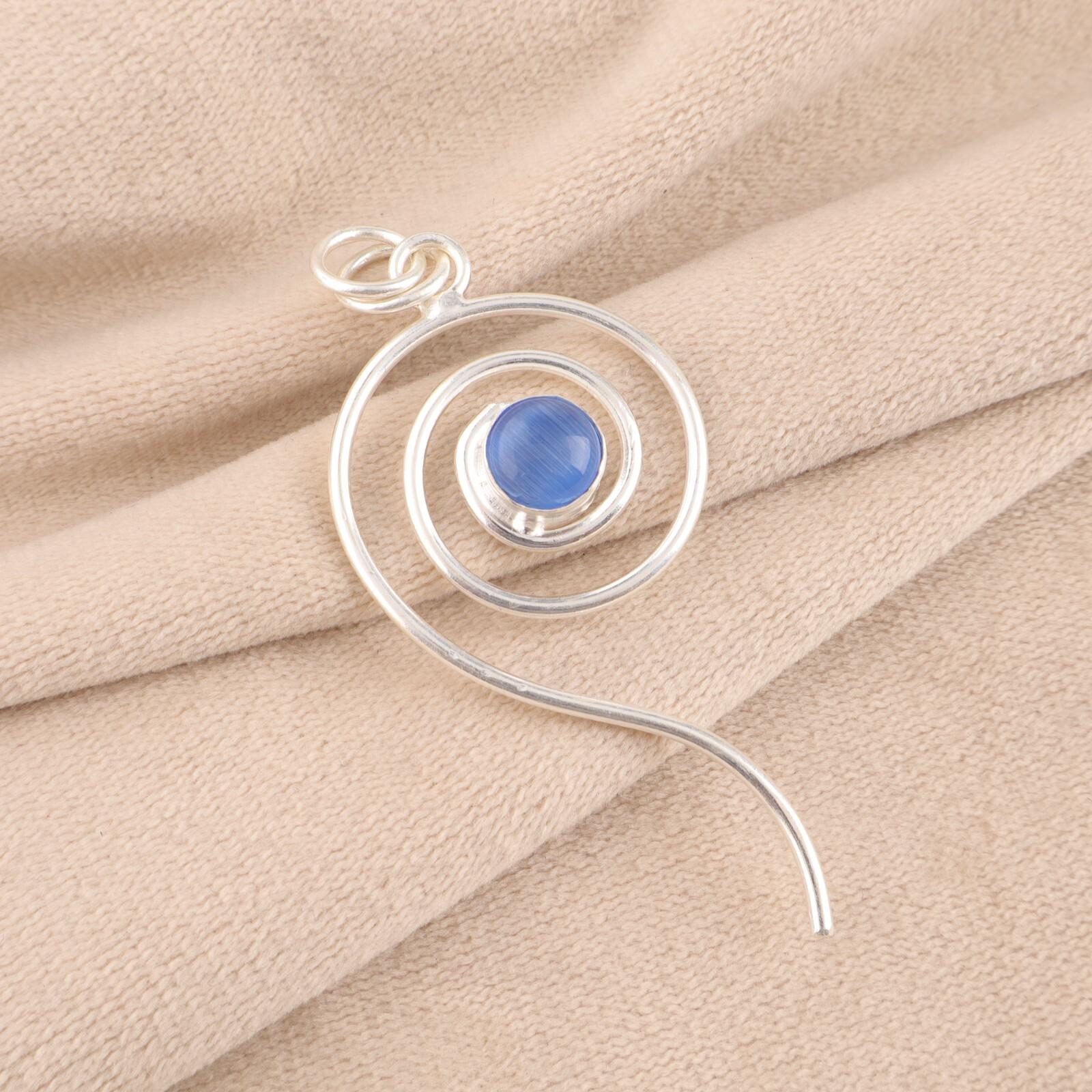 

Dark Blue Cat s Eye Gemstone 925 Sterling Silver Jewelry Handmade Unique Pendant PP-42-49