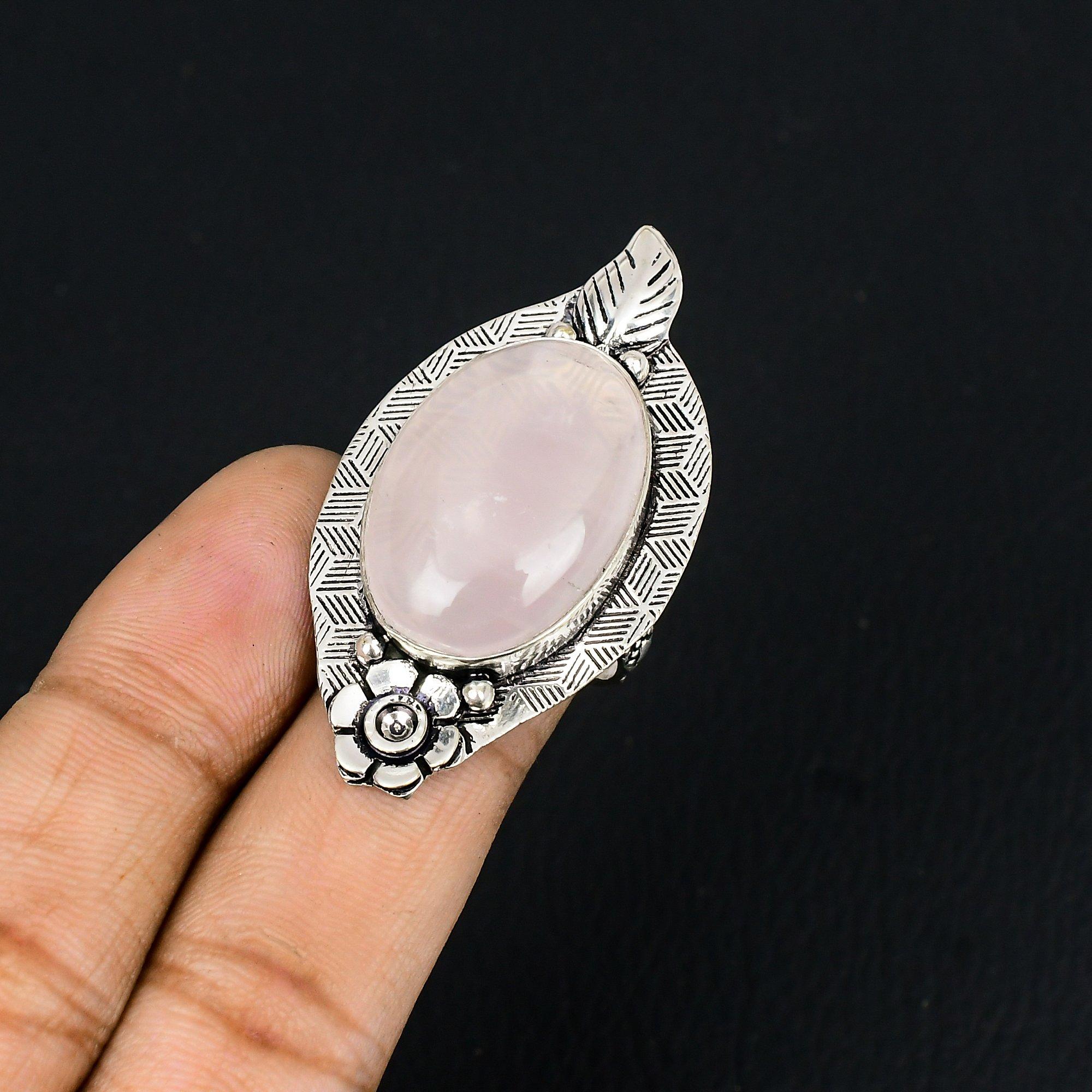 Daughters Day Deal Rose Quartz Stone Flower Ring Jewelry Sterling Silver US 6.5 6.5