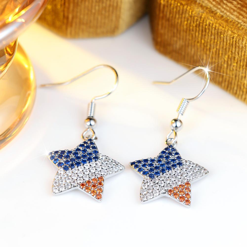 Chic Star Dangle Earrings for Women Silver Blue White Orange Color Full Zircon Geometric Jewelry Party Gift