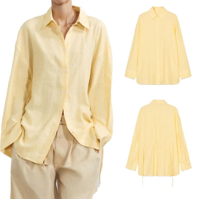 Womens Loose Long Sleeve Shirt Sun Protection Casual Street Style Top Pure Color Button Front
