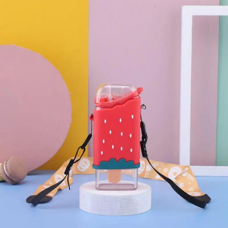 Hot Summer Cute Donut Ice Cream Water Bottle with Straw Creative Square Watermelon Cup Portable Leakproof Tritan Bottle BPA Free