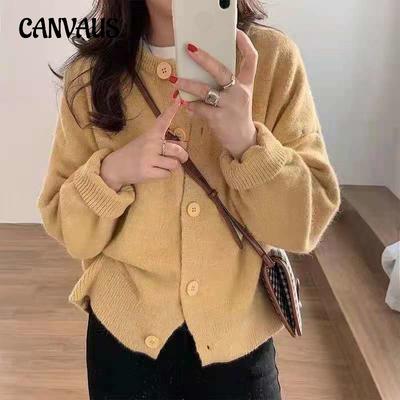 Automne et hiver femmes pull Cardigan rétro couleur unie tricoté Cardigan ample vêtements chauds doux court pull veste hauts