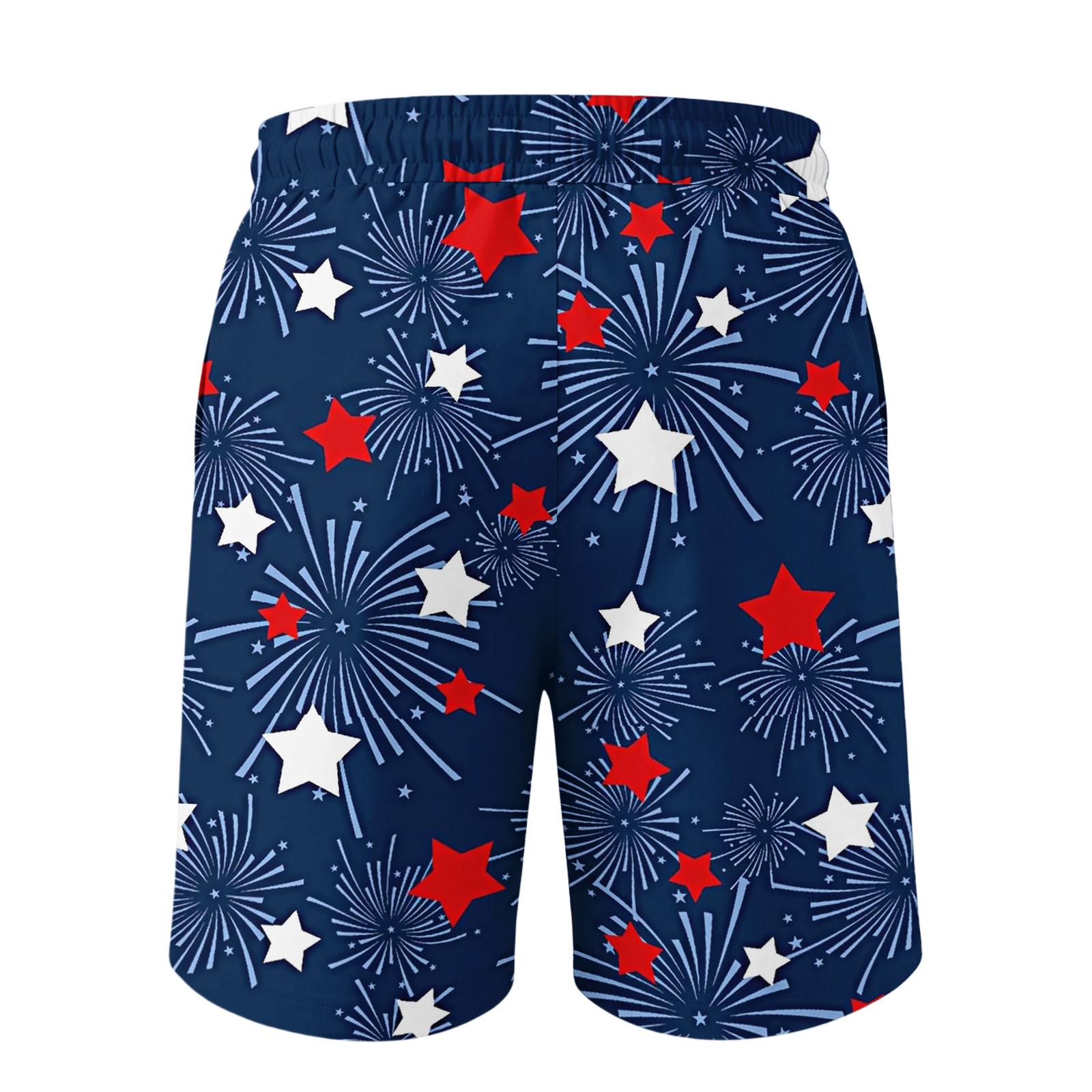 Men s  Independence Day Printed Casual Drawstring Waist Shorts M синий